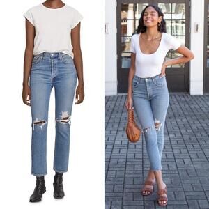 NWT Agolde Riley Hi Rise Crop Straight Leg Jean Whiplash Wash Distressed 32